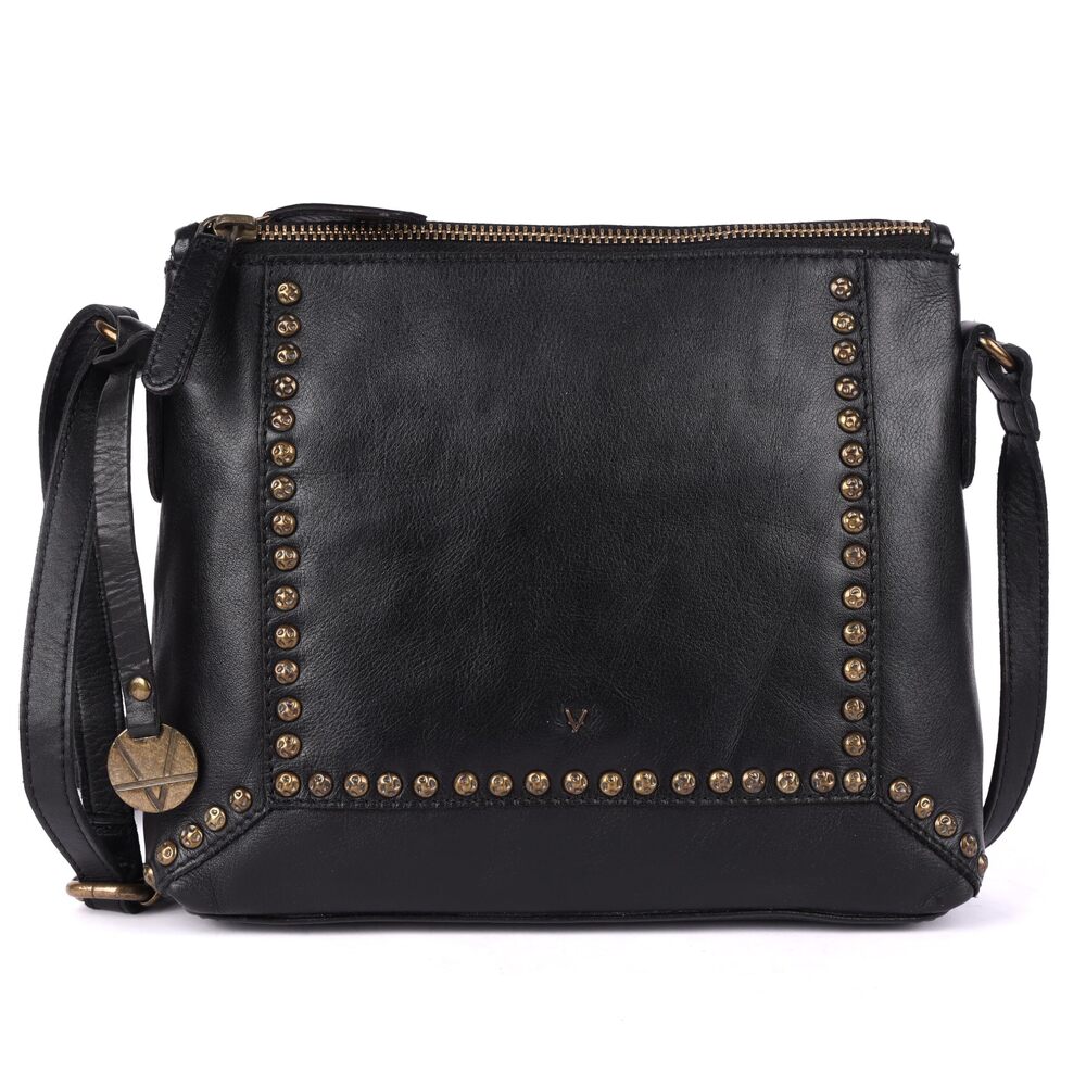 4516 Genuine Italian Leather Boho Studded Crossbody Sling Bag 10 inch